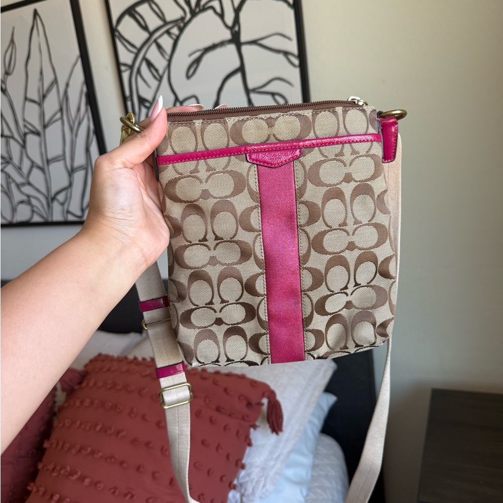 Coach Beige and Magenta Crossbody Bag